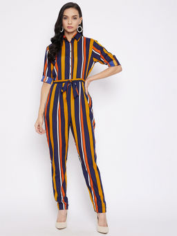 Uptownie - Womens Crepe Striped Roll Up Jumpsuit