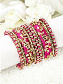 OOMPH - Pink Bridal Chuda Bangle Set Silk Thread and Kundan (Pack of 10) (2.6)
