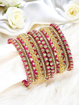 OOMPH - Pink Bridal Chuda Bangle Set Silk Thread and Kundan (Pack of 10) (2.6)