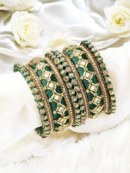 OOMPH - Green Bridal Chuda Bangle Set Silk Thread and Kundan (Pack of 10) (2.6)
