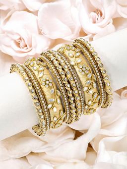 OOMPH - Golden Bridal Chuda Bangle Set Silk Thread and Kundan (Pack of 10) (2.6)