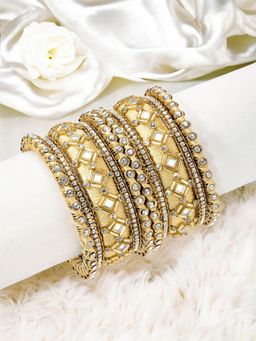 OOMPH - Golden Bridal Chuda Bangle Set Silk Thread and Kundan (Pack of 10) (2.6)