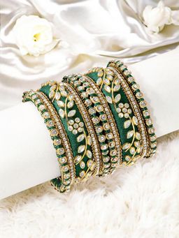 OOMPH - Green Bridal Chuda Bangle Set Silk Thread and Kundan (Pack of 10) (2.6)