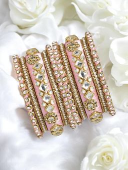 OOMPH - Light Pink Bridal Chuda Bangle Set Silk Thread and Kundan (Pack of 10) (2.6)