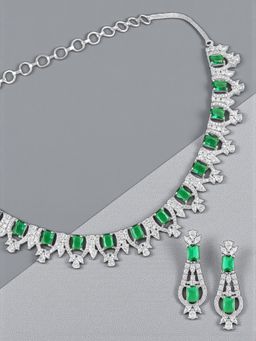 OOMPH - Green American Diamond Necklace Set - Party Wear