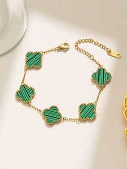 Designs & You - Stainless Steel Gold Plated Green Anti Tarnish Clover Bracelet