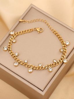 Designs & You - Gold Plated Stainless Steel Anti Tarnish Crystal Accents Dainty Bracelet
