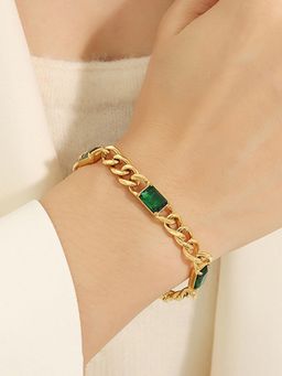 Designs & You - Gold Plated Stainless Steel Anti Tarnish Green Crystals Cuban Bracelet