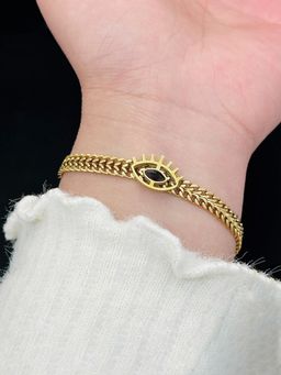 Designs & You - Gold Plated Stainless Steel Anti Tarnish Black Evil Eye Themed Bracelet