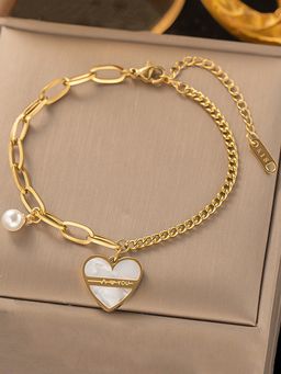Designs & You - Gold Plated Stainless Steel Anti Tarnish White Heart Themed Bracelet