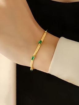 Designs & You - Gold Plated Stainless Steel Snake Chain Green Emerald Bracelet