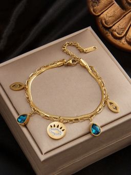 Designs & You - Gold Plated Stainless Steel Anti-Tarnish Blue Evil Eye Bracelet