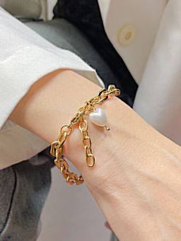 Designs & You - Gold Plated Anti Tarnish Stainless Steel Pearl Studded Bracelet
