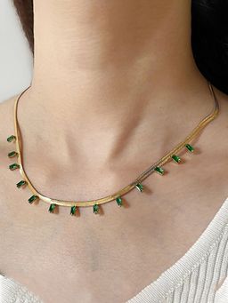 Designs & You - Gold Plated Snake Chain Green Emerald Studded Necklace