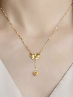 Designs & You - Gold Plated Stainless Steel Heart Themed Bow Inspired Necklace