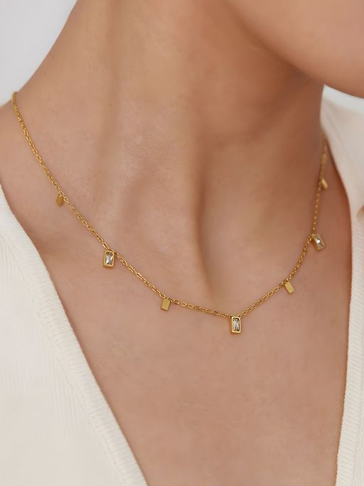 Designs & You Gold Plated Stainless Steel Anti Tarnish Stone Necklace