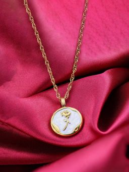 Designs & You - Gold Plated Anti Tarnish Stainless Steel Rose Themed Pendant Necklace