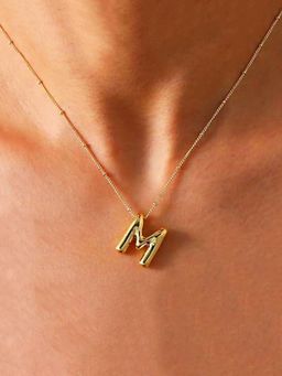 Designs & You - Gold Plated Anti Tarnish Stainless Steel Alphabetical M Pendant Necklace