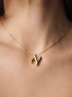 Designs & You - Gold Plated Anti Tarnish Stainless Steel Alphabetical N Pendant Necklace