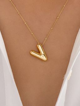 Designs & You - Gold Plated Anti Tarnish Stainless Steel Alphabetical V Pendant Necklace