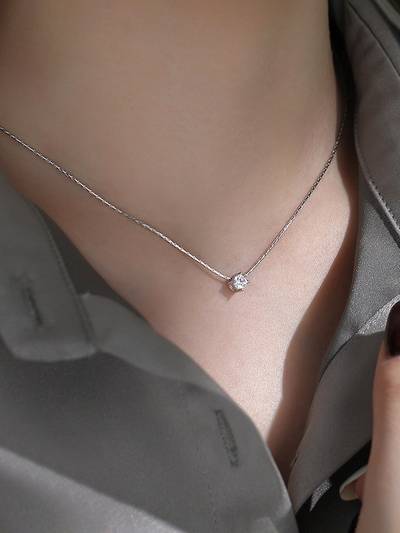 Silver Plated Stainless Steel Anti Tarnish Stone Studded Pendant Necklace