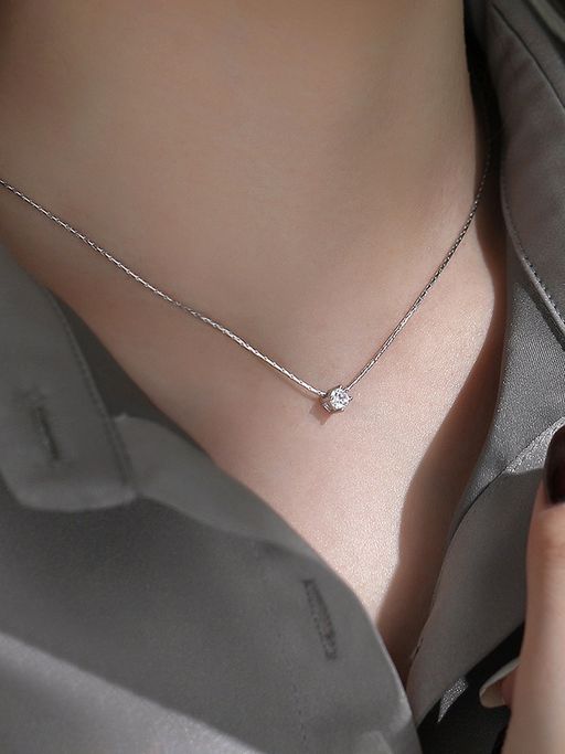 Designs & You Silver Plated Stainless Steel Anti Tarnish Stone Studded Pendant Necklace