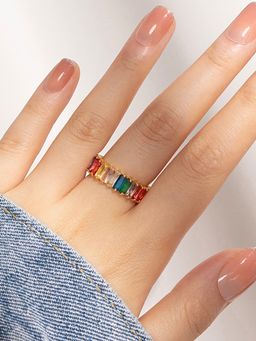 Designs & You - Gold Plated Stainless Steel Anti Tarnish Multi-Color Adjustable Ring