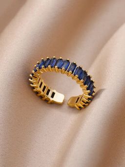 Designs & You - Gold Plated Stainless Steel Anti Tarnish Blue Adjustable Ring