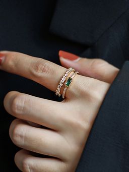Designs & You - Gold Plated Stainless Steel Anti Tarnish Green Emerald Adjustable Ring