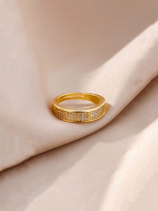 Designs & You Gold Plated Anti Tarnish Stainless Steel Ad Studded Adjustable Ring