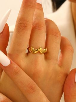Designs & You - Gold Plated Anti Tarnish Stainless Steel Heart Themed Adjustable Ring