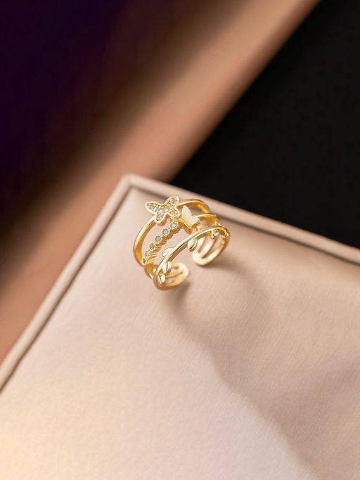 Designs & You Gold Plated Anti Tarnish Stainless Steel Butterfly Adjustable Ring