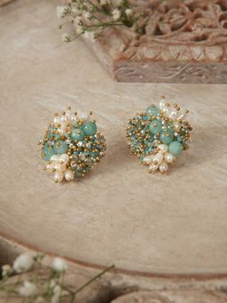 House of D'oro - Studs with Turquoise Agate Stones with Off-White Pearls