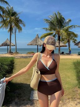 Addery - Mocha Wave Bikini Top With Shorts (Set of 2)