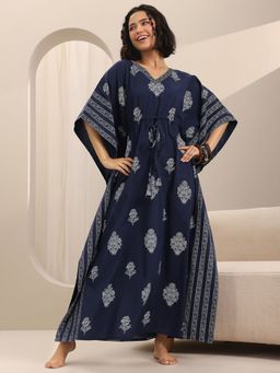 Libas - Blue Ethnic Motif Printed Maxi Kaftan Nightdress