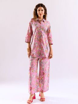 FEATHERS CLOSET - Pink Vintage Garden Printed Cotton Co-Ord (Set of 2)