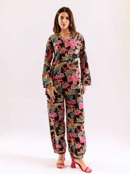 FEATHERS CLOSET - Black Lily Wing Printed Cotton Co-Ord (Set of 2)