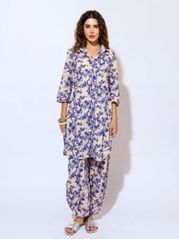 FEATHERS CLOSET - Blue Floral Printed Cotton Co-Ord (Set of 2)