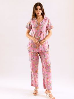 FEATHERS CLOSET - Pink Lily Printed Cotton Co-Ord (Set of 2)