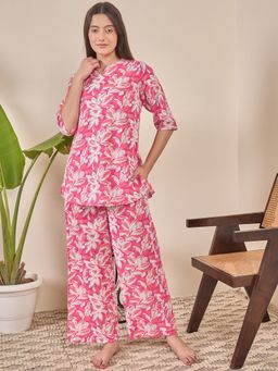 July Nightwear - Cotton Pink Long Kurti & Pyjama-Wpc814 (Set of 2)