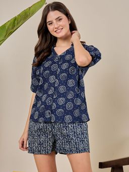 July Nightwear - Cotton Navy Blue Top & Shorts For Women-Wpc815 (Set of 2)