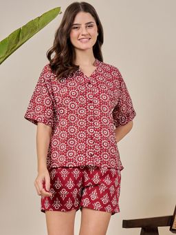 July Nightwear - Cotton Maroon Top & Shorts For Women-Wpc817 (Set of 2)