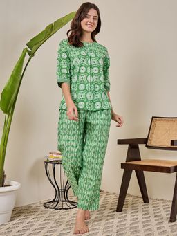 July Nightwear - Cotton Green Short Kurti & Pyjama-Wpc834 (Set of 2)
