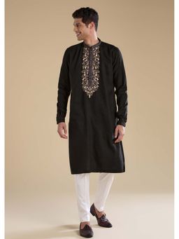 KALKI FASHION - Black Linen Embroidered Mens Kurta Set