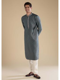 KALKI FASHION - Teal Jacquard Printed Mens Kurta Set