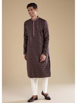 KALKI FASHION - Wine Jacquard Printed Mens Kurta and Pant Set