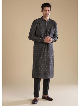 KALKI FASHION - Black Jacquard Textured Mens Kurta and Pant Set