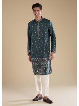 KALKI FASHION - Teal Floral Printed Mens Kurta and Pant Set
