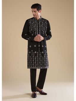 KALKI FASHION - Black Resham Work Straight Mens Kurta and Pant Set