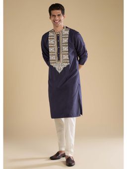 KALKI FASHION - Blue Kashmiri Hand Work Straight Mens Kurta and Pant Set